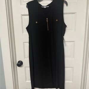 Emma & Michele Black Sleeveless Midi Dress with Gold Zip Detail